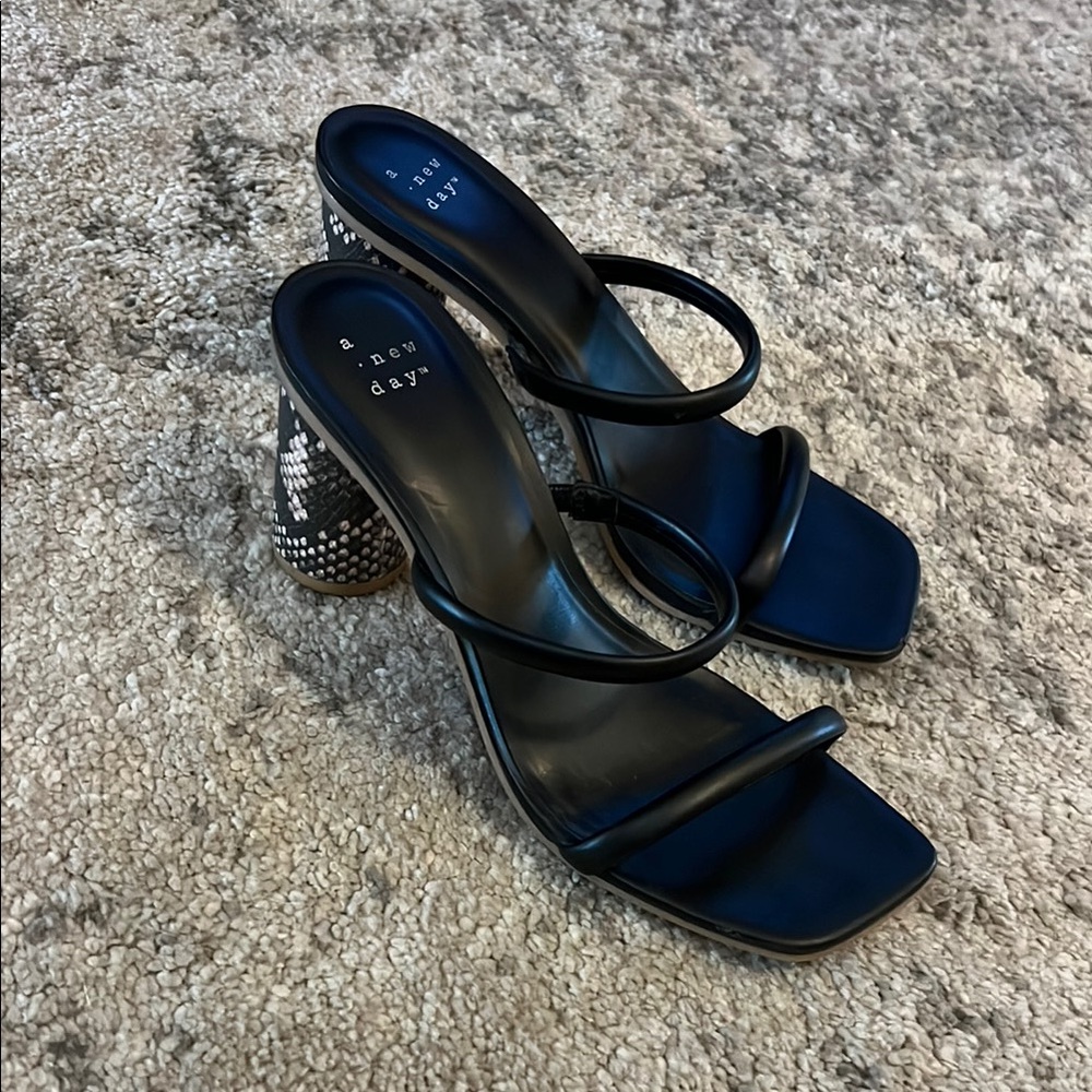 A New Day Black Strappy Block Heels
